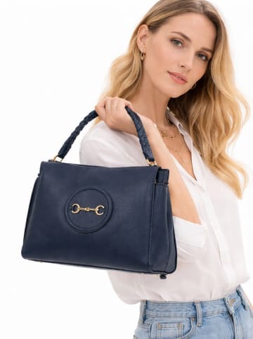 Florence Bags Skórzana torebka "Hoppo" w kolorze granatowym - 32 x 26 x 11 cm