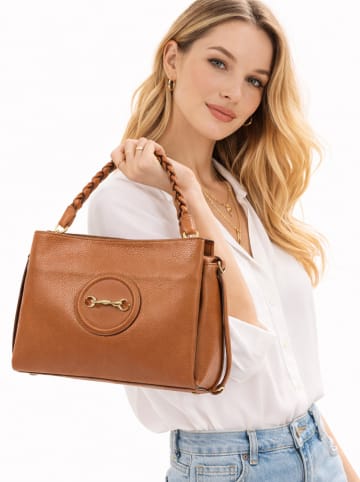 Florence Bags Skórzana torebka "Hoppo" w kolorze jasnobrązowym - 32 x 26 x 11 cm