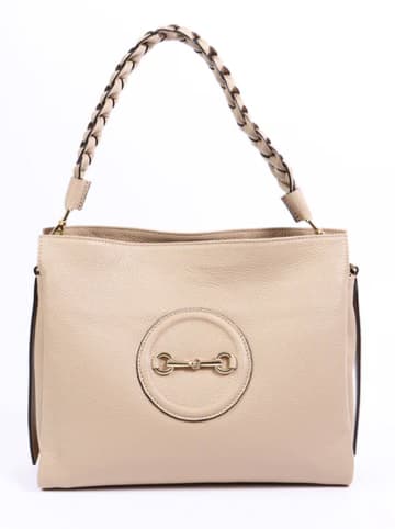 Florence Bags Skórzana torebka "Hoppo" w kolorze beżowym - 32 x 26 x 11 cm