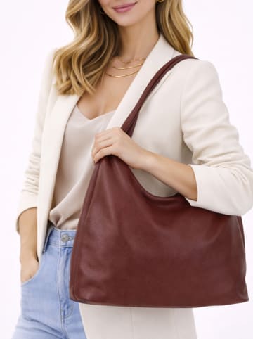 ORE10 Leder-Schultertasche "Vercelli" in Bordeaux - (B)40 x (H)30 x (T)14 cm