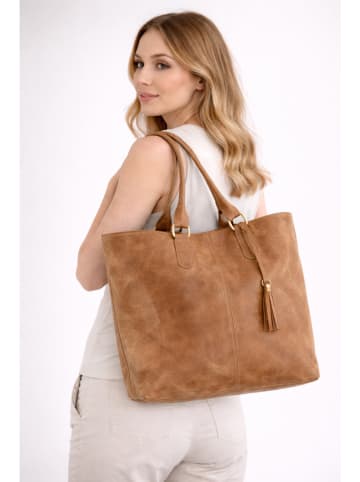 ORE10 Skórzany shopper bag "Laura" w kolorze beżowym - 38 x 41 x 20 cm