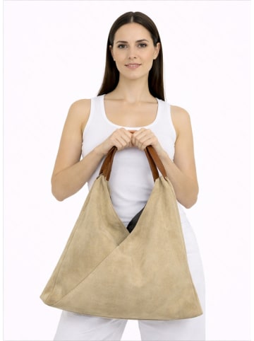 ORE10 Leren shopper "Lord" beige - (B)34 x (H)39 x (D)8 cm