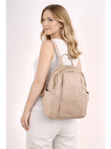 ORE10 Leder-Rucksack "Panda" in Beige - (B)25 x (H)30 x (T)17 cm