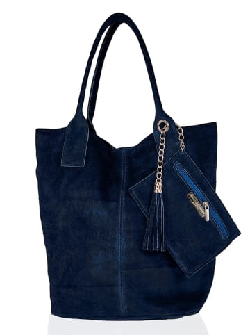 Florence Bags Skórzany shopper bag "Croas" w kolorze granatowym - 33 x 40 x 15 cm