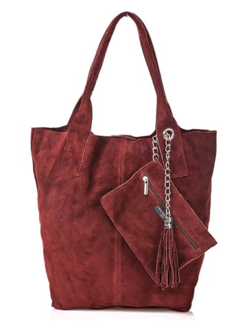 Florence Bags Skórzany shopper bag "Croas" w kolorze bordowym - 33 x 40 x 15 cm