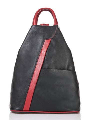 Florence Bags Leder-Rucksack "Stax" in Schwarz/ Rot - (B)31 x (H)24 x (T)12 cm