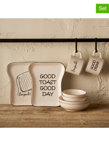 BELLA MAISON 8-delig ontbijtservies "Toast" wit/zwart