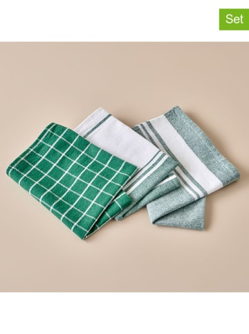 BELLA MAISON 3-delige set: theedoeken "Juno" groen/wit - (L)65 x (B)45 cm