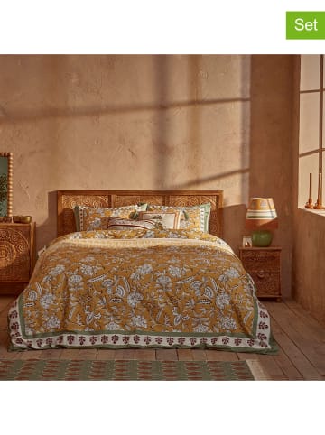 BELLA MAISON 2-delige satijnen beddengoedset geel/groen