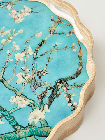 BELLA MAISON Dekotablett "Van Gogh" in Türkis/ Weiß - Ø 34 cm 