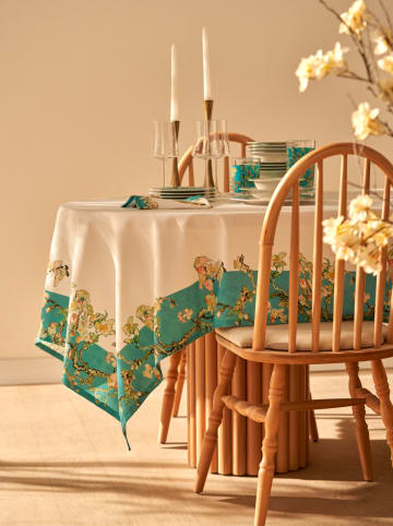 BELLA MAISON Tischdecke "Van Gogh" in Weiß/ Türkis - (L)250 x (B)150 cm