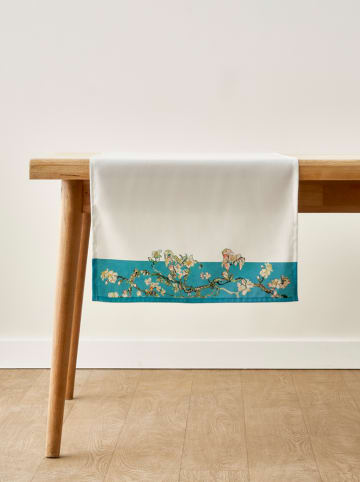 BELLA MAISON Tafelloper "Van Gogh" wit/turquoise - (L)150 x (B)50 cm