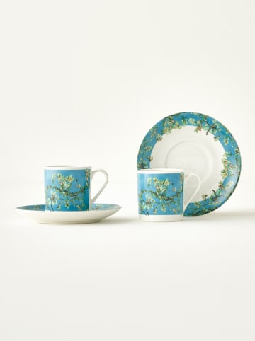 BELLA MAISON 4tlg. Set: Kaffeetassen "Van Gogh" in Türkis/ Weiß - 90 ml