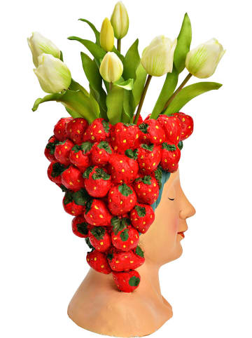 G. Wurm Bloempot "Frauenkopf met Erdbeeren" rood - (B)22 x (H)28 cm