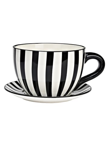 G. Wurm Bloempot "Striped" zwart/wit - (B)34 x (H)16 x (D)28 cm