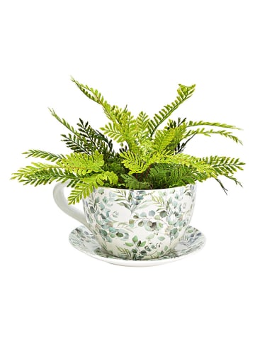 G. Wurm Bloempot "Eucalyptus" groen/wit - (B)34 x (H)16 x (D)28 cm