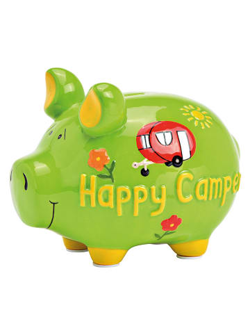G. Wurm Spardose "Happy camper" in Grün - (B)17 x (H)15 x (T)15 cm