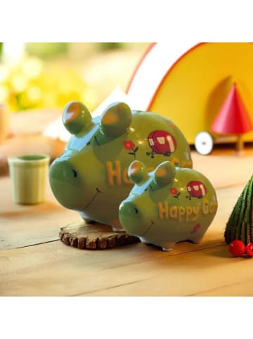 G. Wurm Spaarpot "Happy camper" groen - (B)17 x (H)15 x (D)15 cm