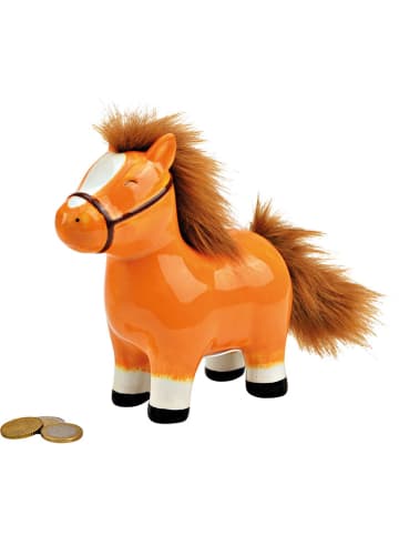 G. Wurm Spardose "Pferd" in Orange/ Braun - (B)16 x (H)17 x (T)7 cm