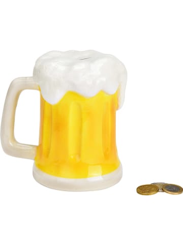 G. Wurm Spaarpot "Bierkrug" wit/geel - (B)14 x (H)14 x (D)11 cm