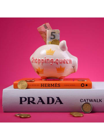 G. Wurm Skarbonka "Shopping Queen" w kolorze biało-jasnoróżowym - 17 x 15 x 15 cm