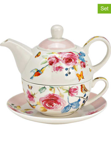 G. Wurm 3-częściowy zestaw "Roses" w kolorze biało-różowym do herbaty