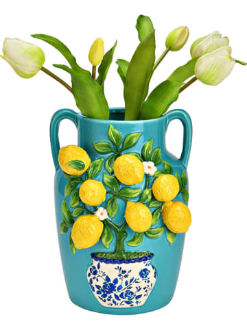 G. Wurm Vaas "Zitronen" turquoise/geel - (H)26 x Ø 20 cm