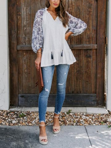 Milan Kiss Blouse crème/donkerblauw