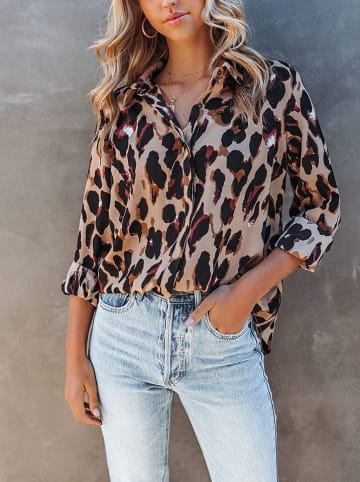 Milan Kiss Bluse in Hellbraun/ Schwarz