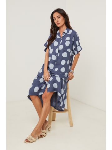 Le Monde du Lin Leinen-Kleid in Dunkelblau/ Hellblau