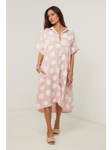 Le Monde du Lin Leinen-Kleid in Hellrosa/ Weiß