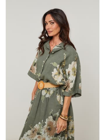 Le Monde du Lin Linnen blouse olijfgroen