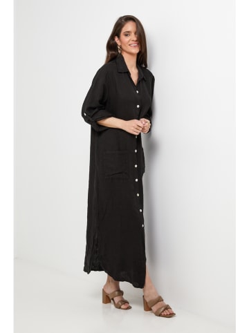 Le Monde du Lin Leinen-Kleid in Schwarz
