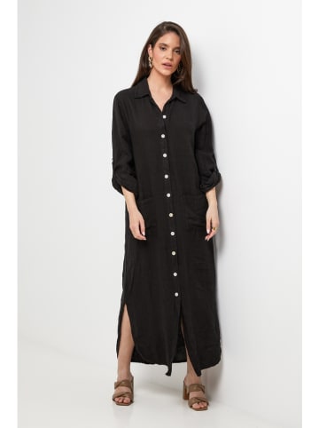 Le Monde du Lin Leinen-Kleid in Schwarz