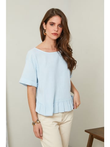 Le Monde du Lin Linnen blouse lichtblauw