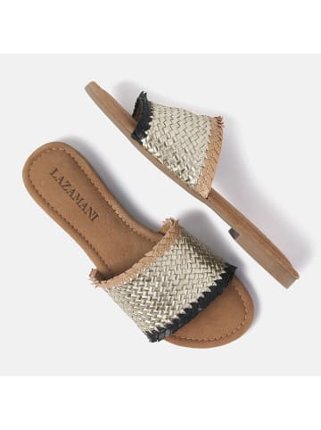 Lazamani Leren slippers zwart/goudkleurig