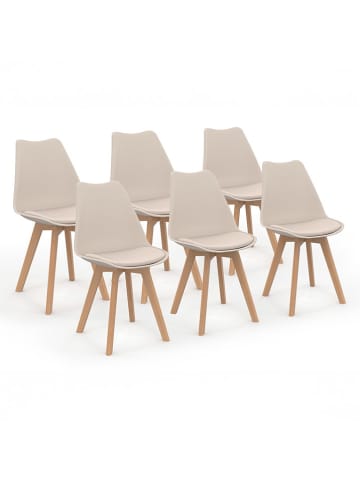 IDOMYA Factory 6er-Set: Esszimmerstühle "Nordia" in Beige - (B)46 x (H)79,5 x (T)51 cm
