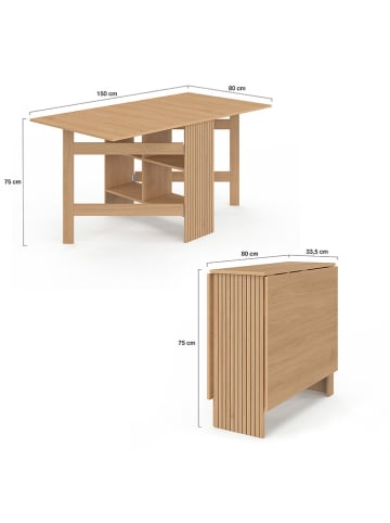 IDOMYA Factory Klapptisch "Faustine" in Hellbraun - (B)150 x (H)75 x (T)80 cm