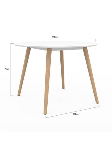 IDOMYA Factory Esszimmertisch "Stacy" in Weiß/ Hellbraun - (H)75 x Ø 110 cm
