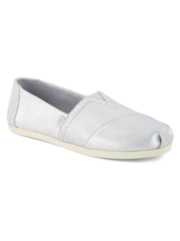 TOMS Leren instappers zilverkleurig