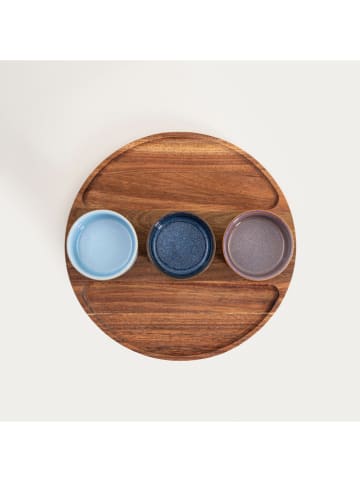Homla 4tlg. Servier-Set in Hellbraun/ Blau - Ø 25 cm
