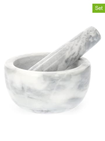 Homla 2tlg. Set: Mörser mit Stößel "Marble" in Hellgrau/ Weiß