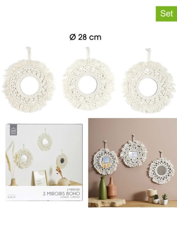 Ethnical Life 3-delige set: spiegels "Boho" crème - Ø 28 cm