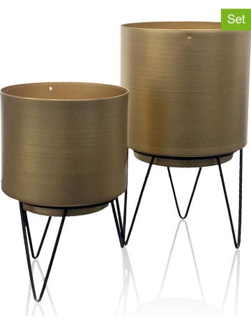 Rétro Chic 2er-Set: Blumentöpfe in Gold/ Schwarz