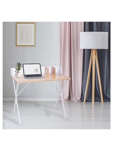 THE HOME DECO FACTORY Schreibtisch in Weiß/ Natur - (B)90 x (H)84 x (T)50 cm