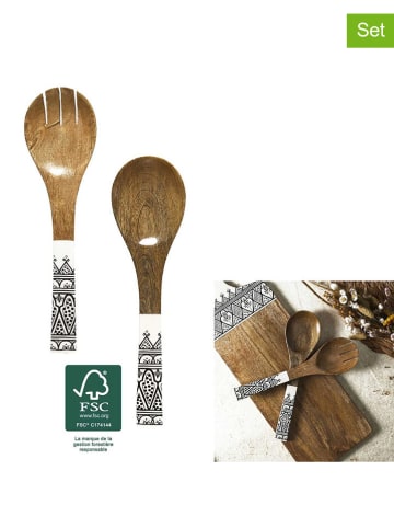 Ethnical Life Sztućce sałatkowe (2 szt.) w kolorze brązowo-beżowo-czarnym - dł. 30 cm