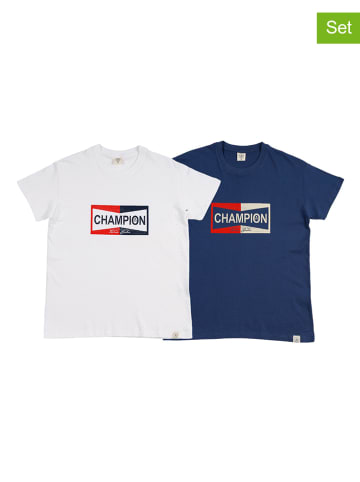 The Time of Bocha 2er-Set: Shirts in Weiß/ Dunkelblau