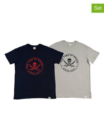 The Time of Bocha 2er-Set: Shirts in Dunkelblau/ Grau