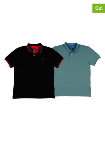 The Time of Bocha 2er-Set: Poloshirts in Türkis/ Schwarz