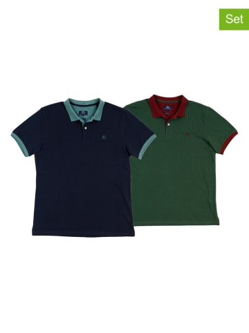 The Time of Bocha 2er-Set: Poloshirts in Dunkelblau/ Grün